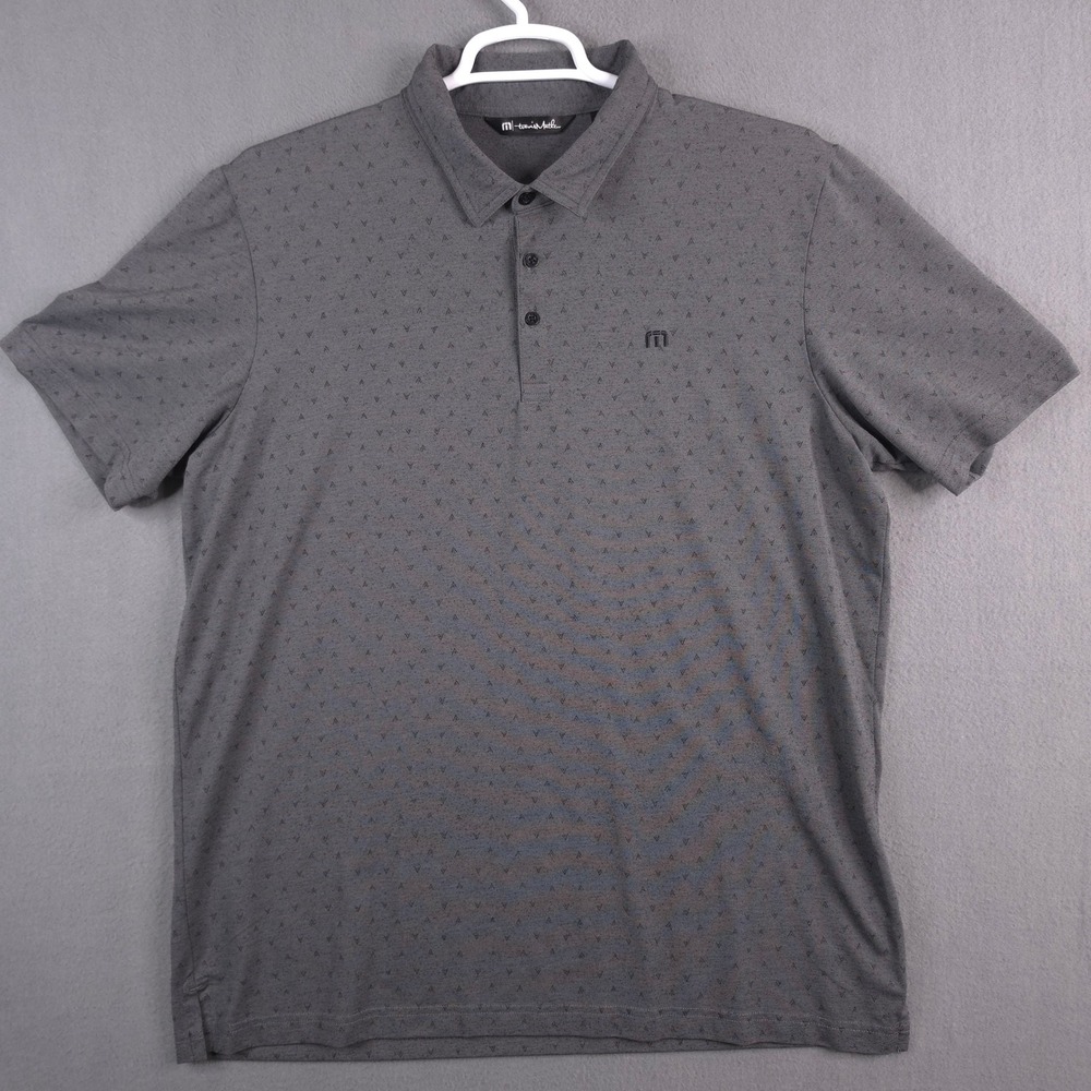 TravisMathew Mens XXL Gray Geometric Print Short Sleeve Performance Polo Shirt